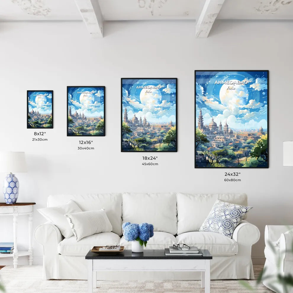 Ahmedabad India Skyline - A Large Moon Over A City - Customizable Travel Gift Default Title