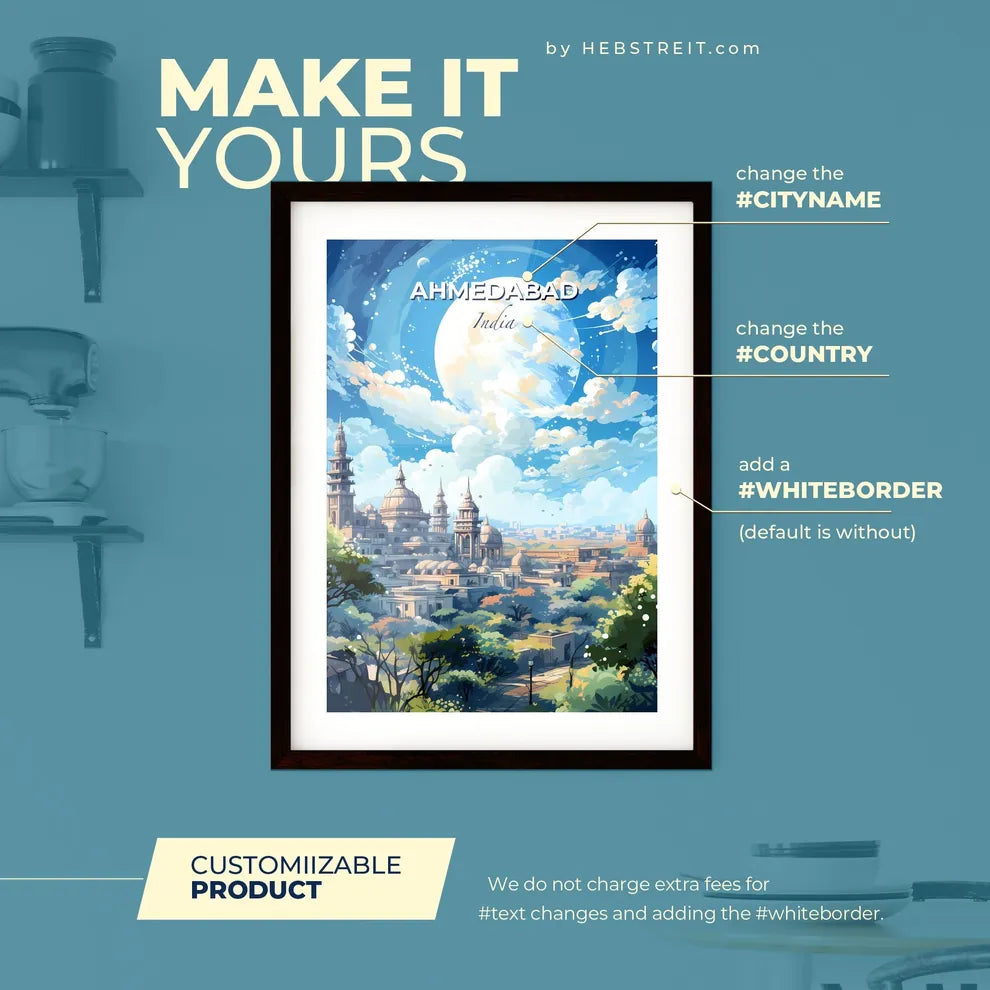 Ahmedabad India Skyline - A Large Moon Over A City - Customizable Travel Gift Default Title