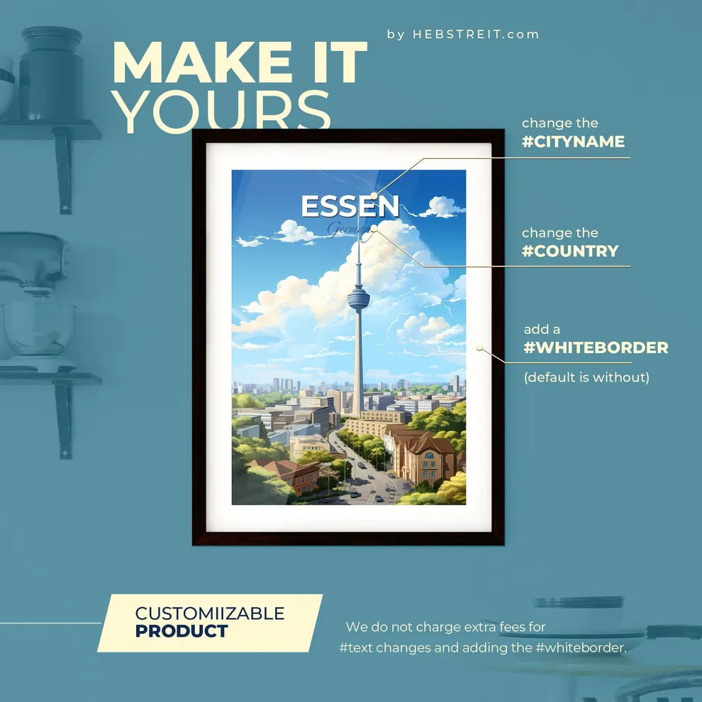 Essen Germany Skyline - A Large Tower In A City - Customizable Travel Gift Default Title