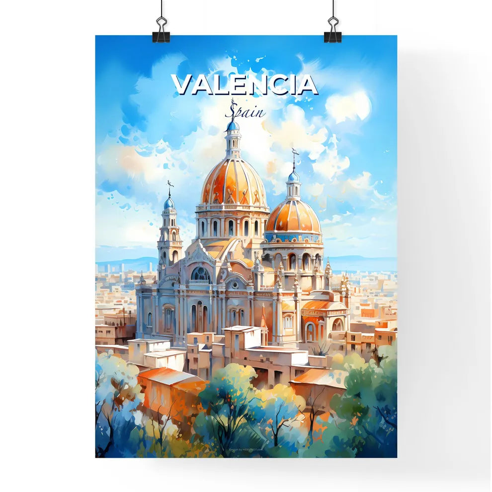 Valencia Spain Skyline - A Large Building With A Dome And A City In The Background - Customizable Travel Gift Default Title