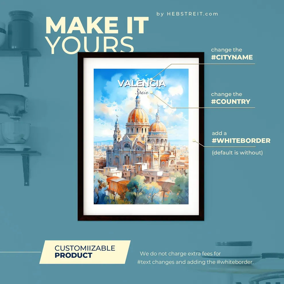 Valencia Spain Skyline - A Large Building With A Dome And A City In The Background - Customizable Travel Gift Default Title