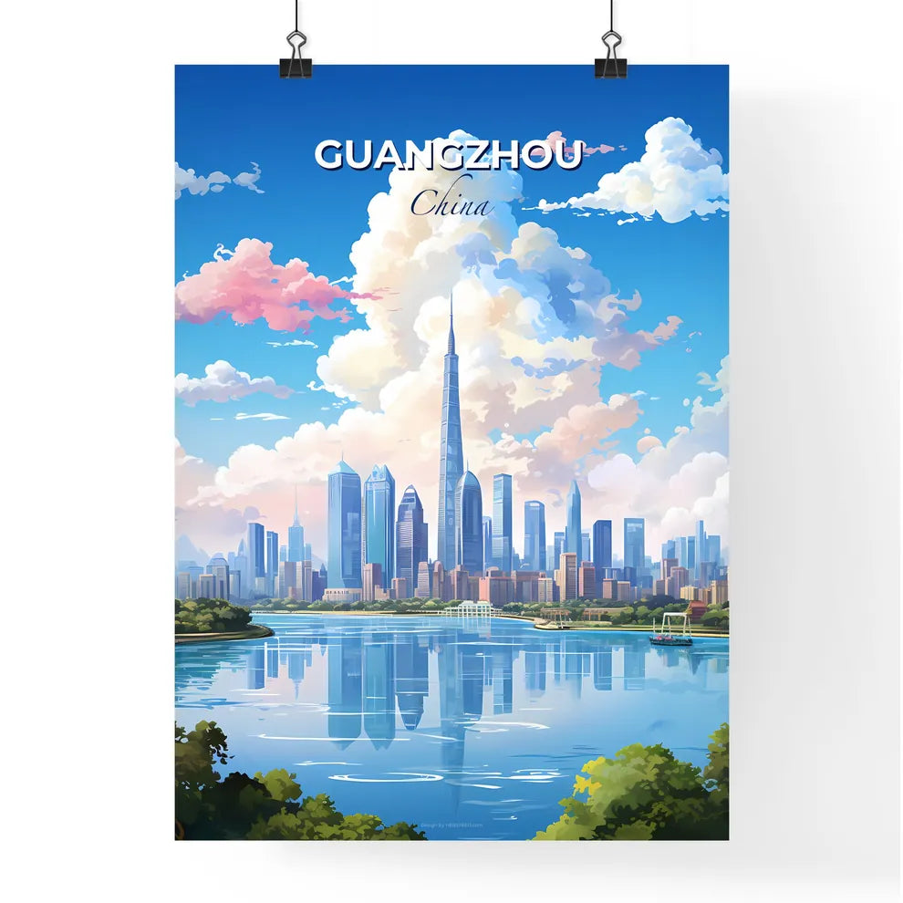 Guangzhou China Skyline - A City Skyline With A Body Of Water And Clouds - Customizable Travel Gift Default Title