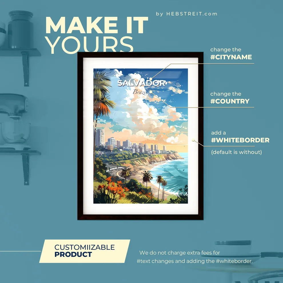Salvador Brazil Skyline - A City On A Beach - Customizable Travel Gift Default Title