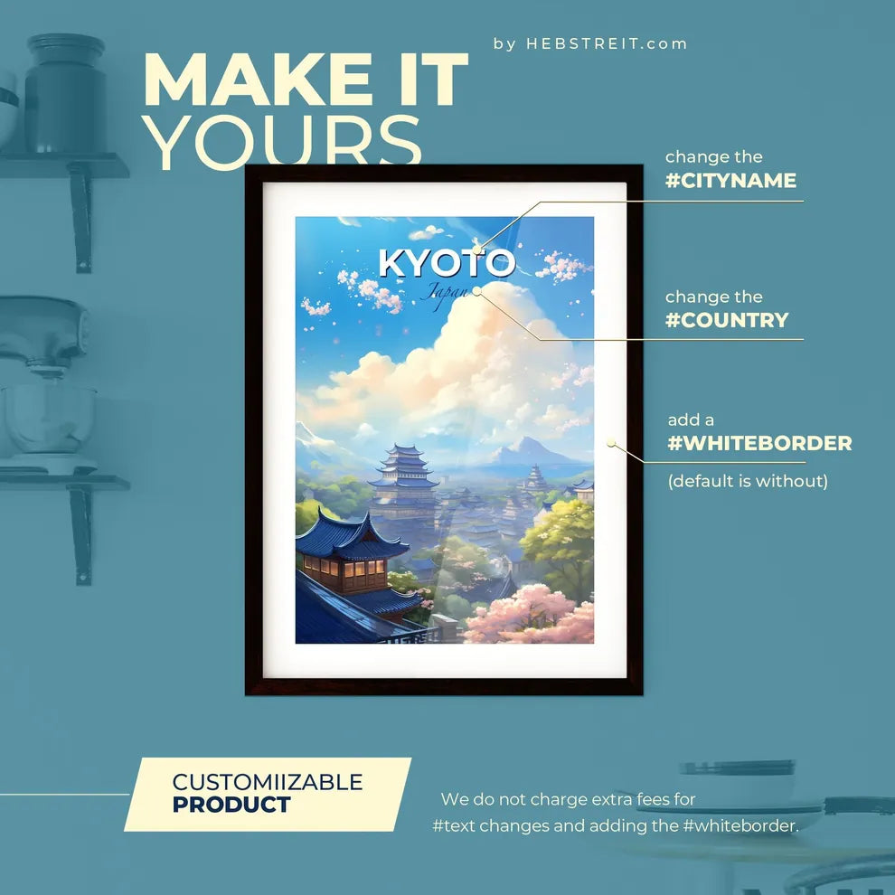 Kyoto Japan Skyline - A Landscape Of A City With Buildings And Trees - Customizable Travel Gift Default Title