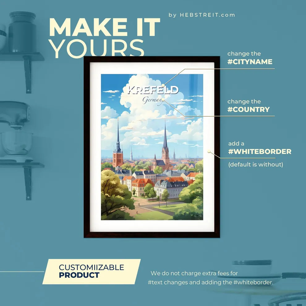 Krefeld Germany Skyline - A City With Trees And Buildings - Customizable Travel Gift Default Title