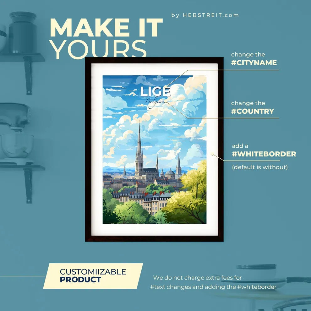 Lige Belgium Skyline - A City With Towers And Trees - Customizable Travel Gift Default Title