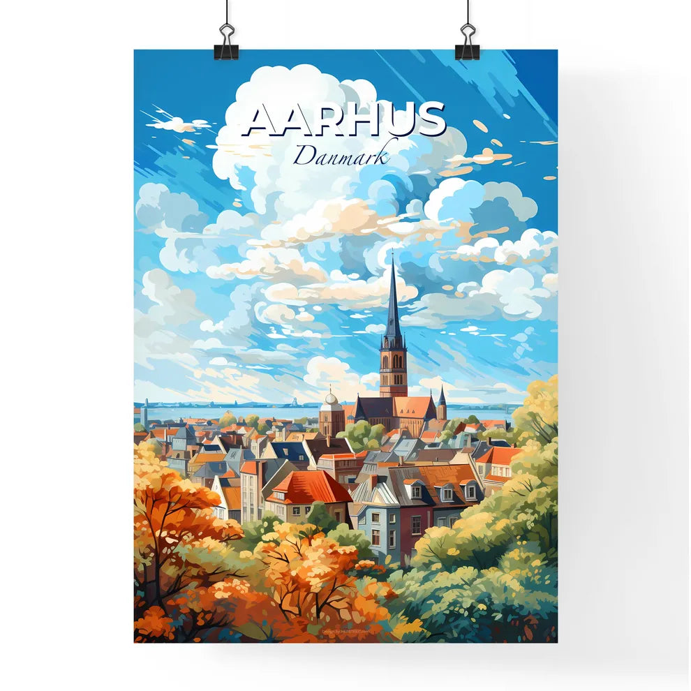 Aarhus Danmark Skyline - A City With A Church Tower - Customizable Travel Gift Default Title