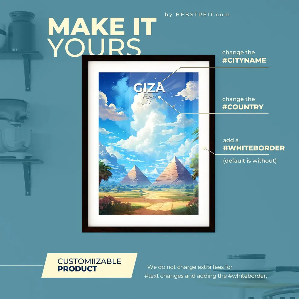 Giza Egypt Skyline - A Landscape Of Pyramids And Palm Trees - Customizable Travel Gift Default Title