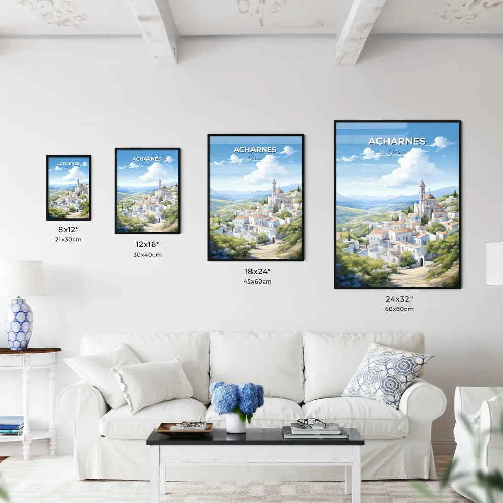 Acharnes Greece Skyline - A White Buildings With A Steeple On Top Of It - Customizable Travel Gift Default Title