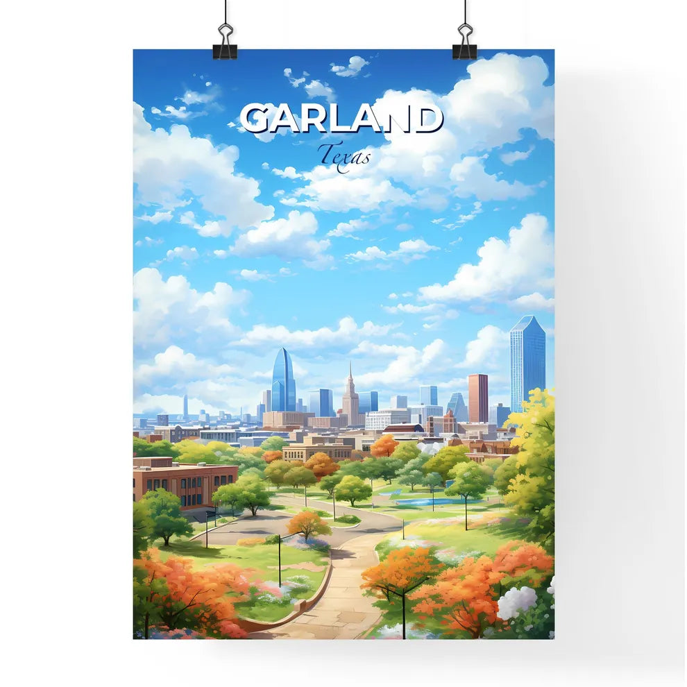 Garland Texas Skyline - A City Landscape With Trees And Buildings - Customizable Travel Gift Default Title
