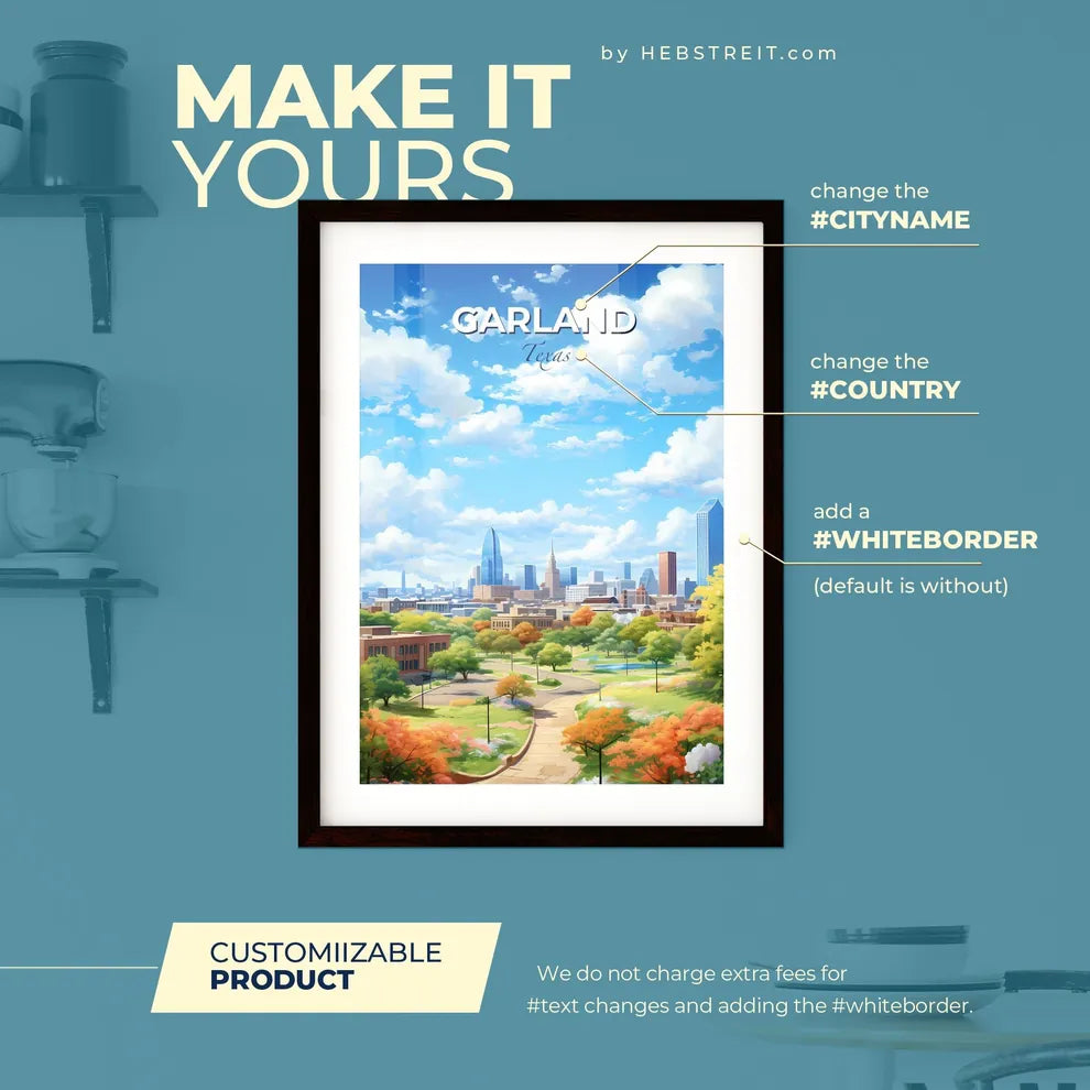 Garland Texas Skyline - A City Landscape With Trees And Buildings - Customizable Travel Gift Default Title