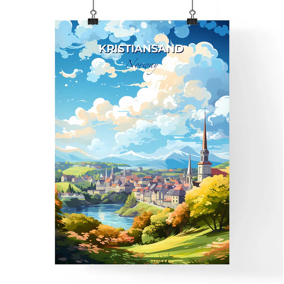 Kristiansand Norway Skyline - A Landscape Of A Town With A River And Mountains - Customizable Travel Gift Default Title