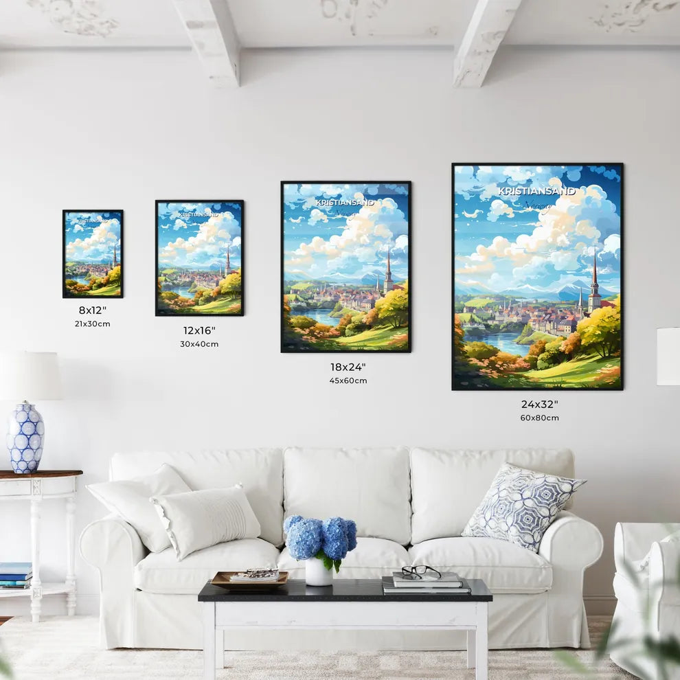 Kristiansand Norway Skyline - A Landscape Of A Town With A River And Mountains - Customizable Travel Gift Default Title