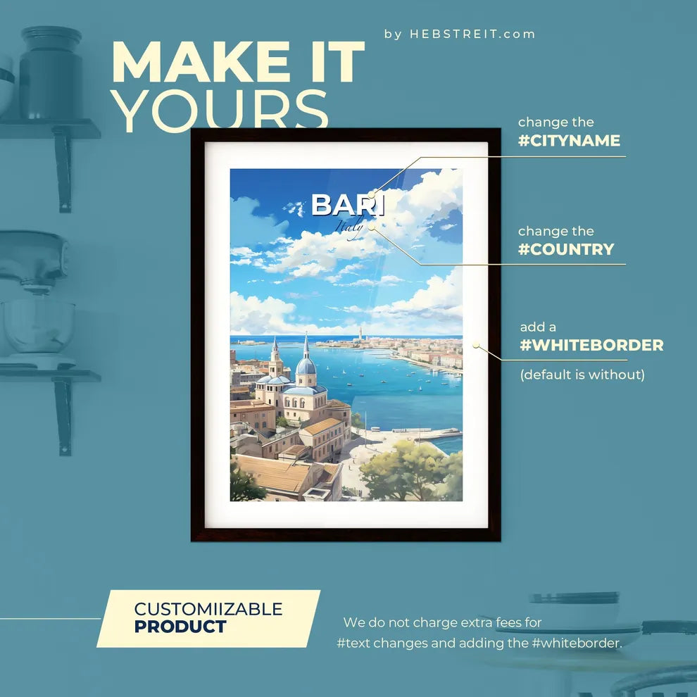 Bari Italy Skyline - A City By The Water - Customizable Travel Gift Default Title