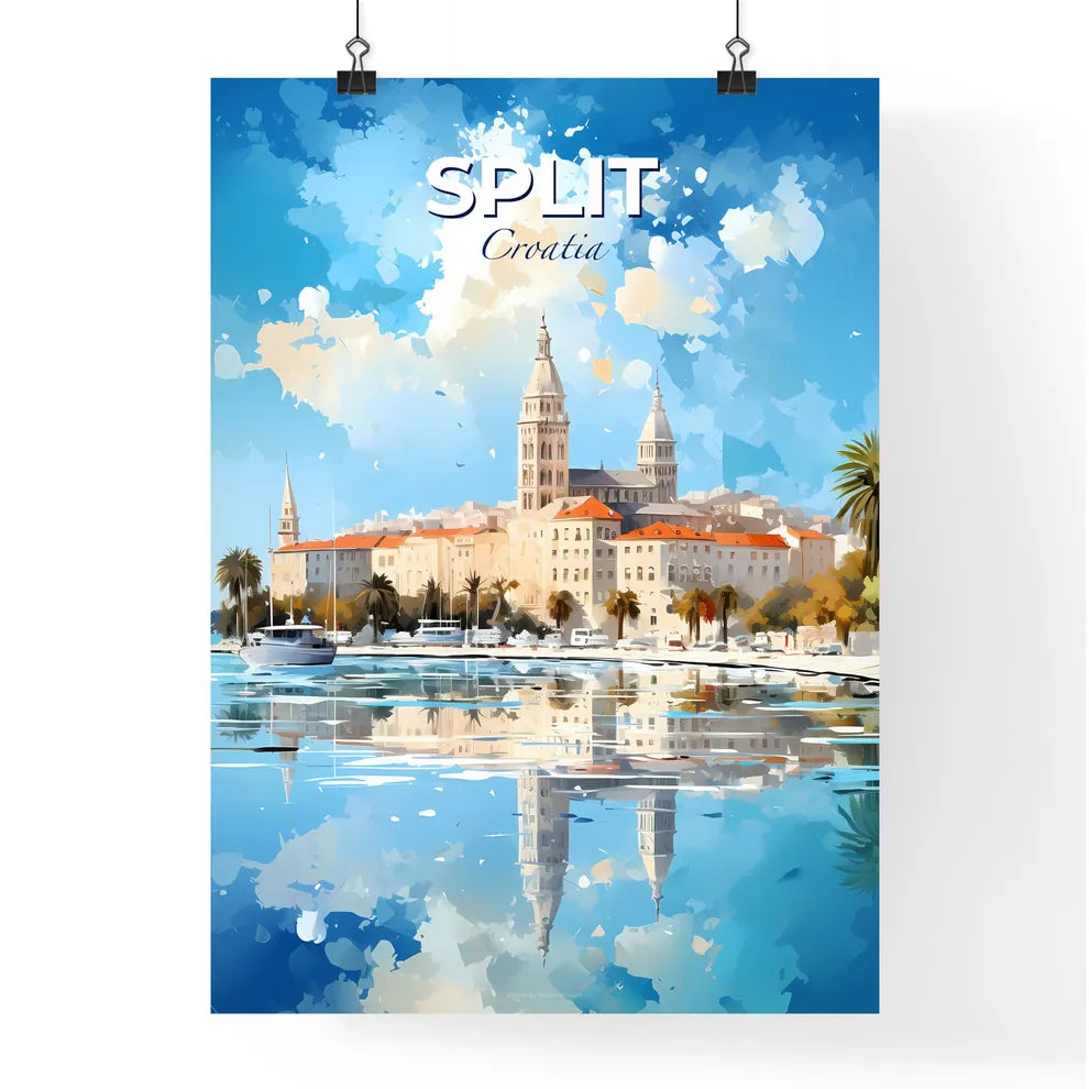 Split Croatia Skyline - A Watercolor Painting Of A City With A Body Of Water And Trees - Customizable Travel Gift Default Title