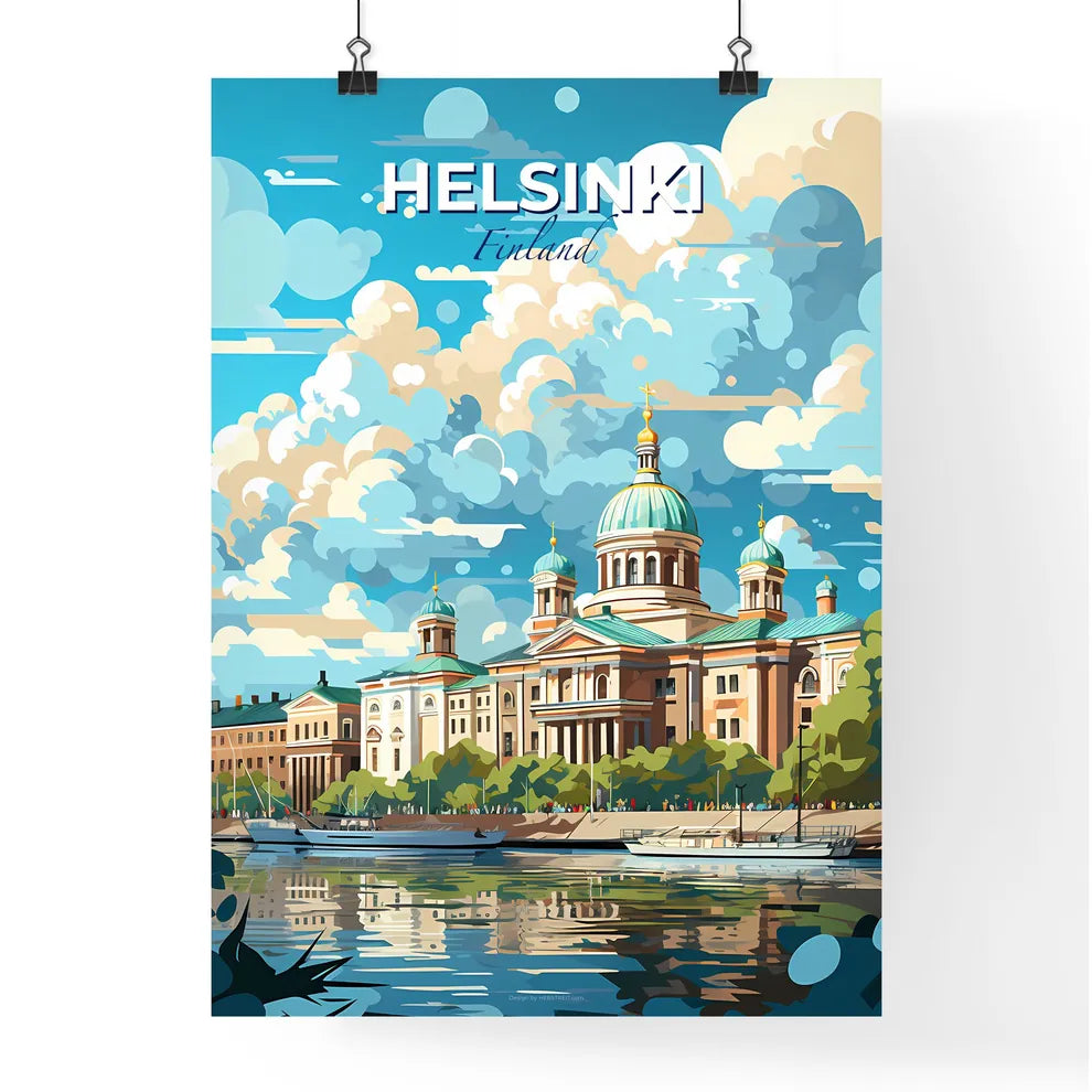 Helsinki Finland Skyline - A Building With A Domed Roof And A Body Of Water - Customizable Travel Gift Default Title