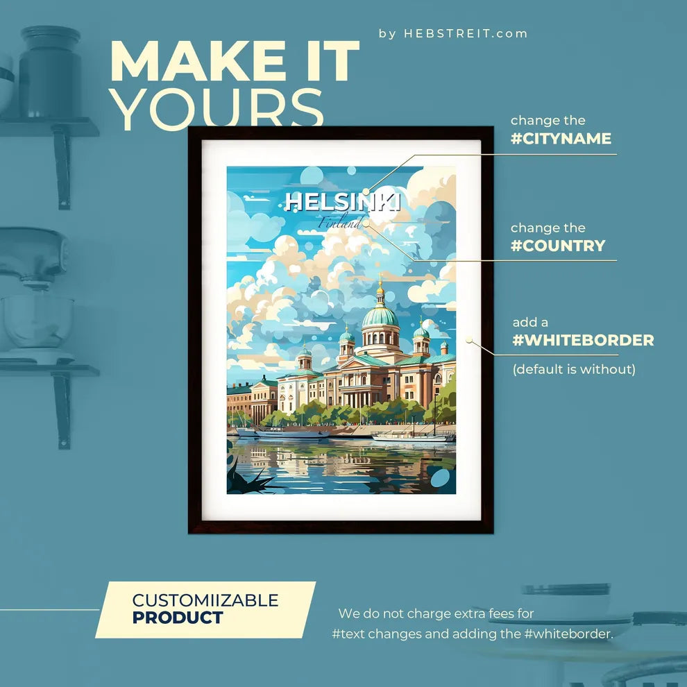 Helsinki Finland Skyline - A Building With A Domed Roof And A Body Of Water - Customizable Travel Gift Default Title