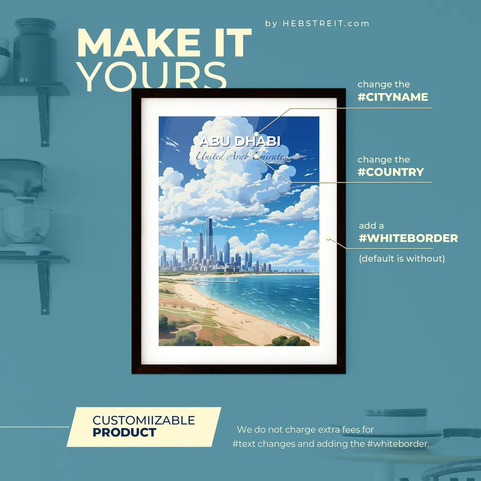Abu Dhabi United Arab Emirates Skyline - A City On A Beach - Customizable Travel Gift Default Title