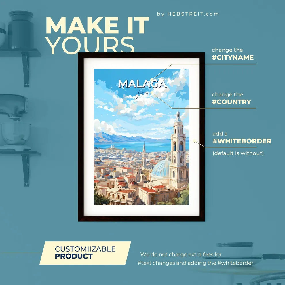 Mlaga Spain Skyline - A Large Building With A Dome And A Blue Roof - Customizable Travel Gift Default Title