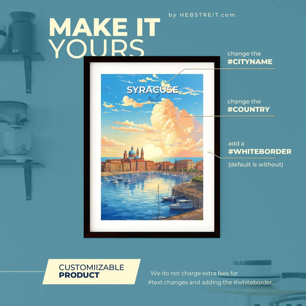 Syracuse Italy Skyline - A City With Boats In The Water - Customizable Travel Gift Default Title