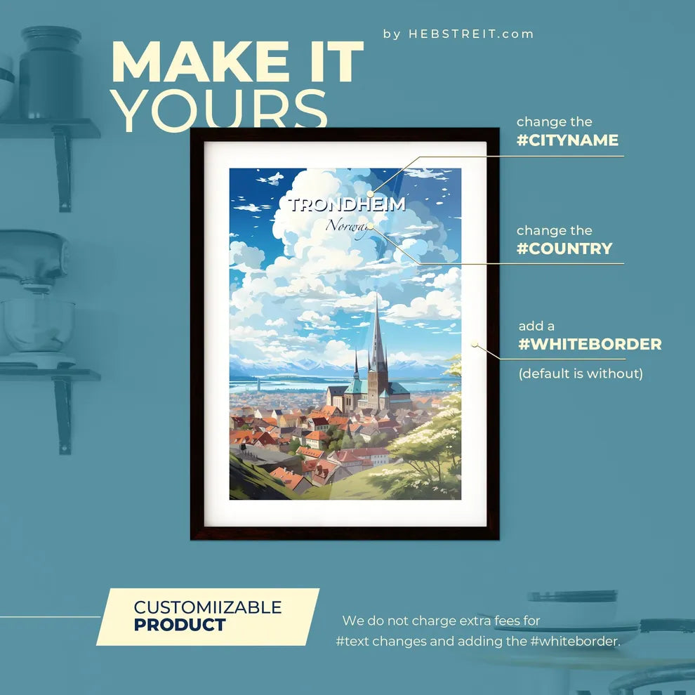 Trondheim Norway Skyline - A City With A Church And A Lake - Customizable Travel Gift Default Title