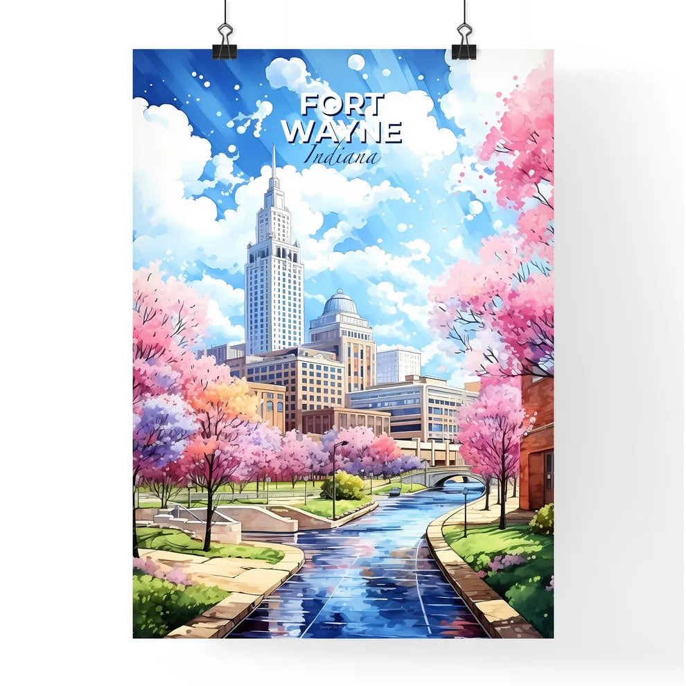 Fort Wayne Indiana Skyline - A River Running Through A City - Customizable Travel Gift Default Title
