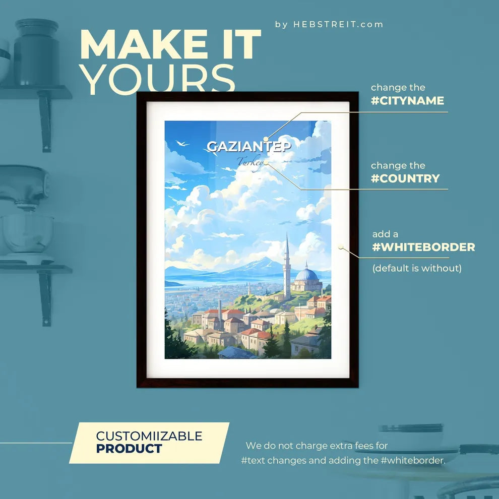 Gaziantep Turkey Skyline - A Landscape Of A City With A Blue Sky And Clouds - Customizable Travel Gift Default Title