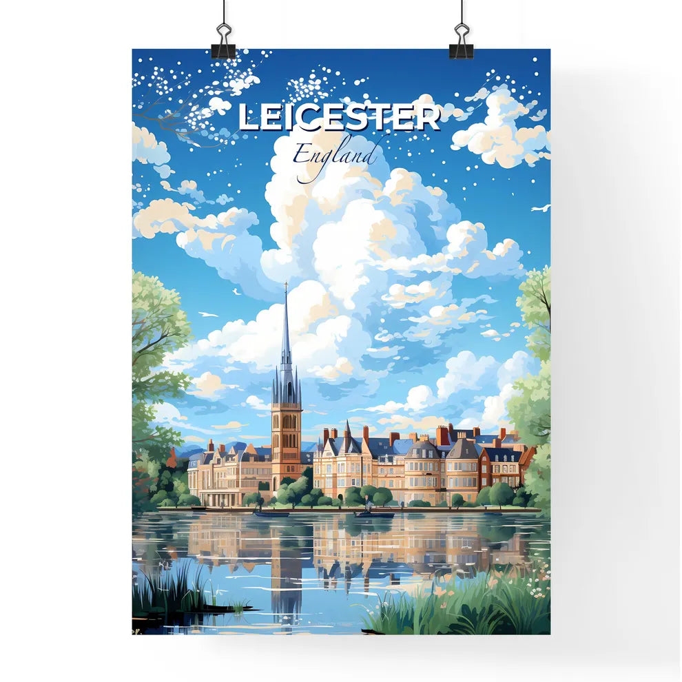 Leicester England Skyline - A Painting Of A Castle And A Lake - Customizable Travel Gift Default Title