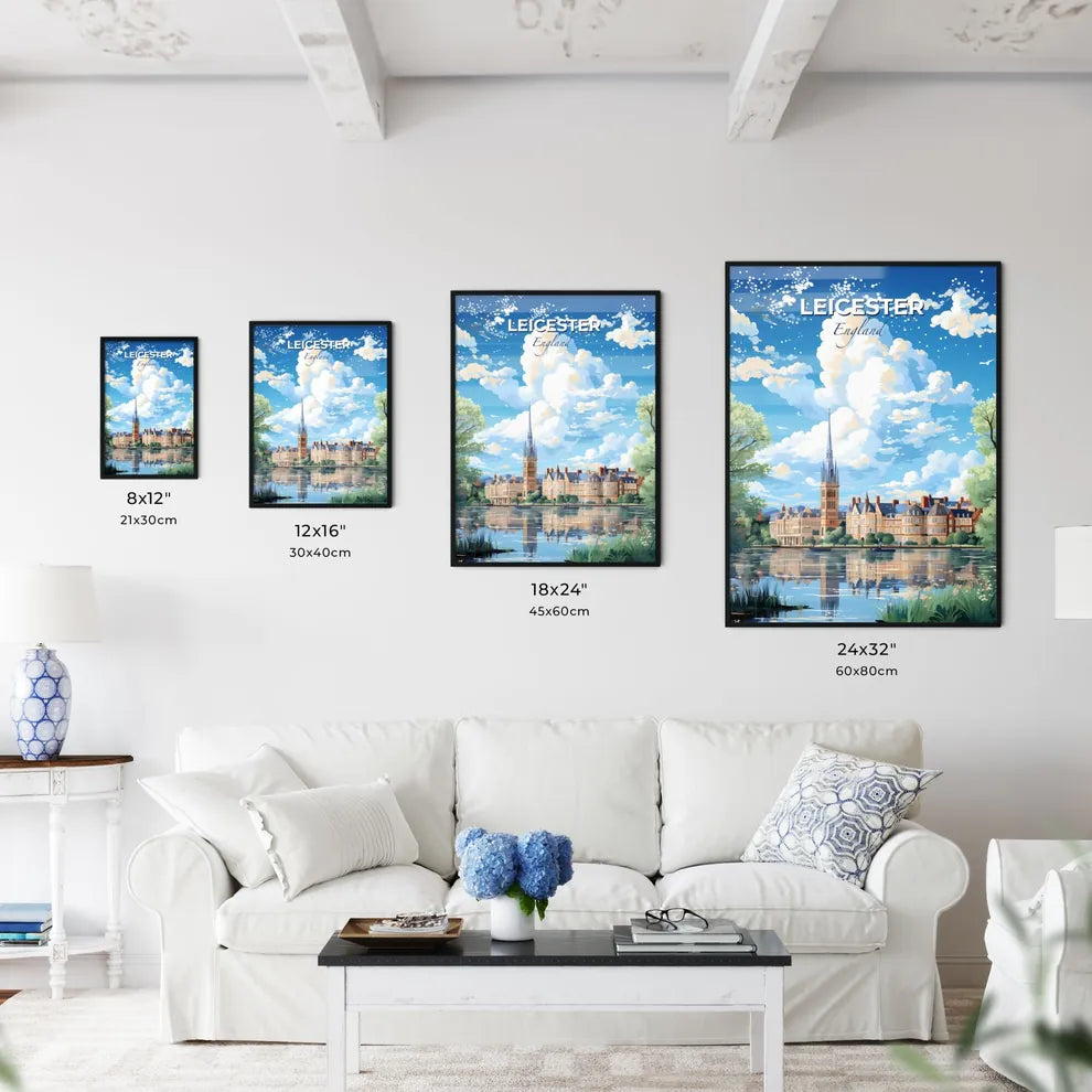 Leicester England Skyline - A Painting Of A Castle And A Lake - Customizable Travel Gift Default Title