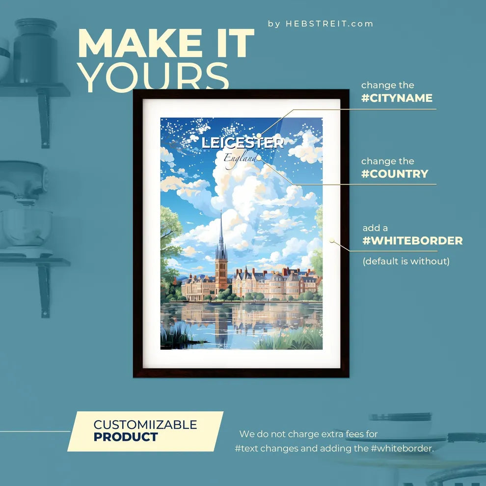 Leicester England Skyline - A Painting Of A Castle And A Lake - Customizable Travel Gift Default Title