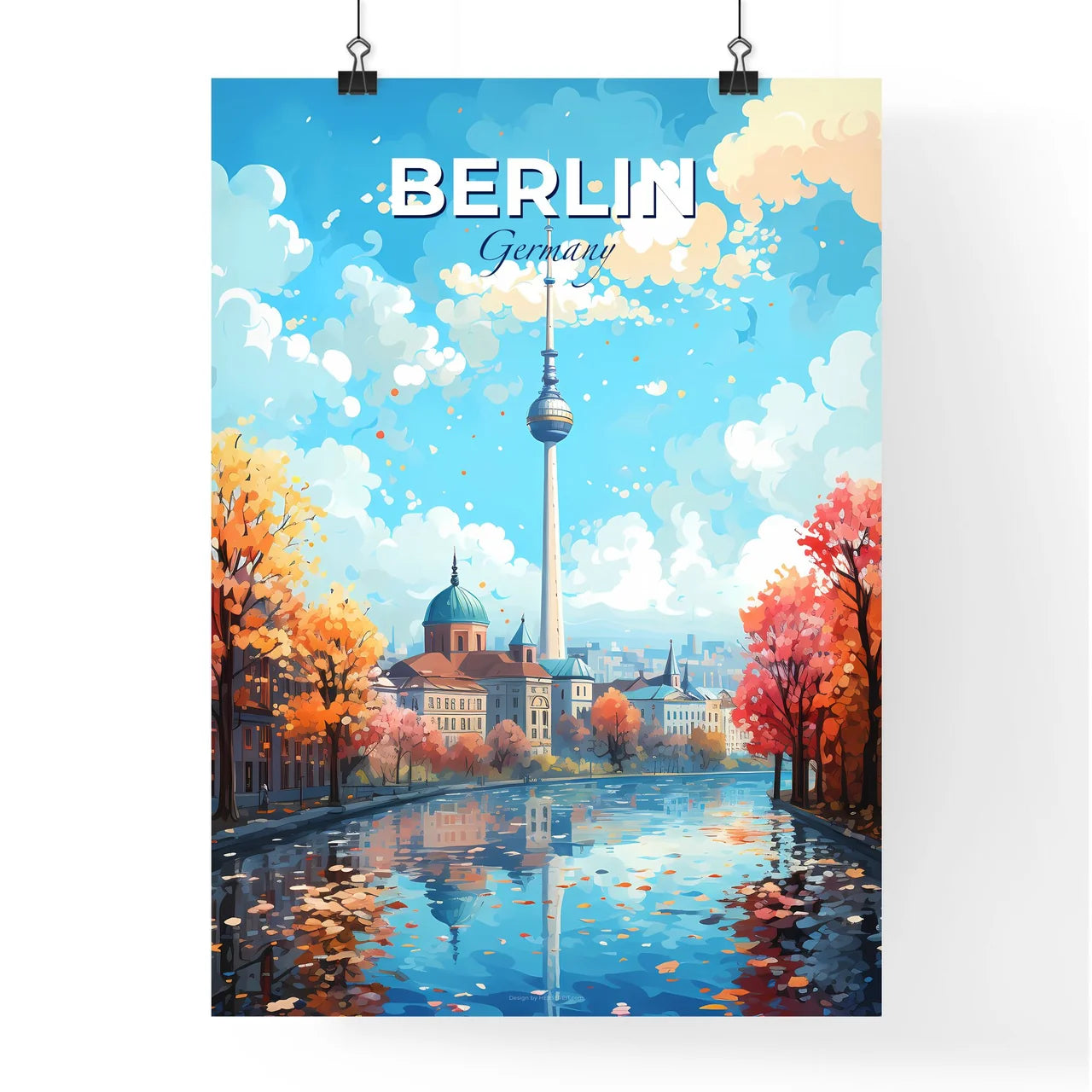 Berlin Germany Cityscape - A Water Way With Trees And A Tower In The Background - Customizable Travel Gift Default Title