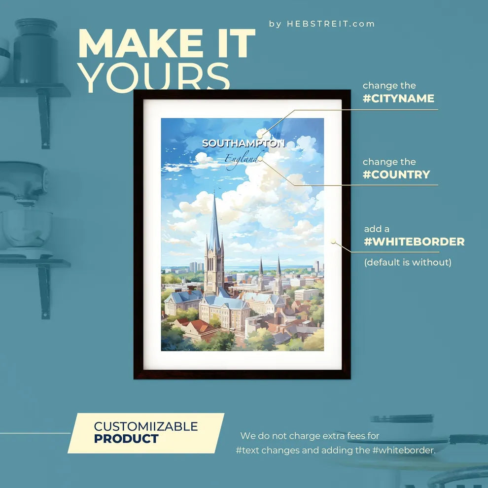 Southampton England Skyline - A City With A Tall Tower - Customizable Travel Gift Default Title