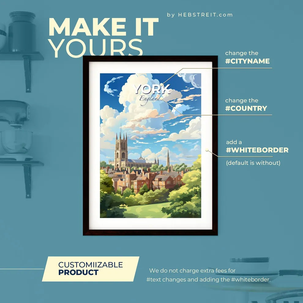 York England Skyline - A City With A Church And Trees - Customizable Travel Gift Default Title