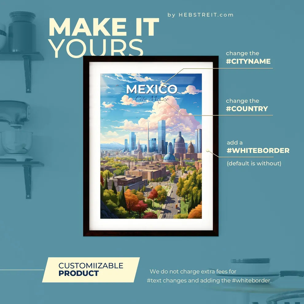 Mexico City Mexico Skyline - A City With Trees And Buildings - Customizable Travel Gift Default Title