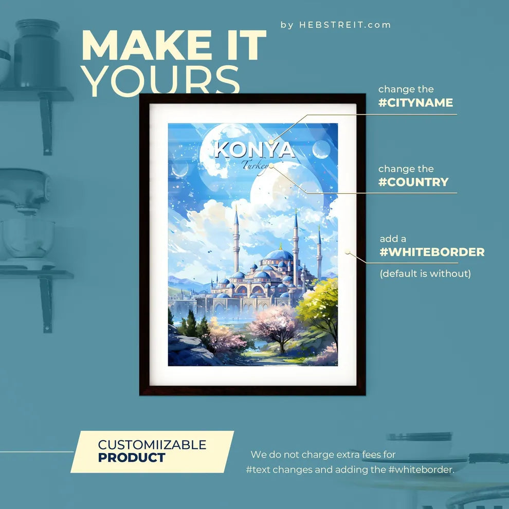 Konya Turkey Skyline - A Large Building With Towers And A River And Trees - Customizable Travel Gift Default Title