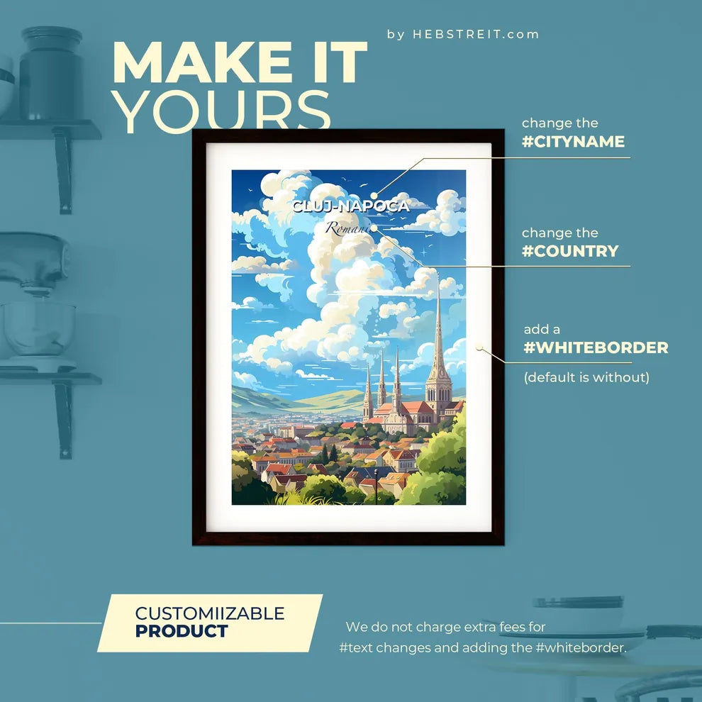 Cluj-Napoca Romania Skyline - A City With A Church And Trees - Customizable Travel Gift Default Title