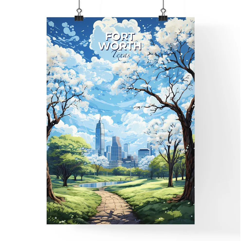 Fort Worth Texas Skyline - A Landscape Of A Park With Trees And A City In The Background - Customizable Travel Gift Default Title