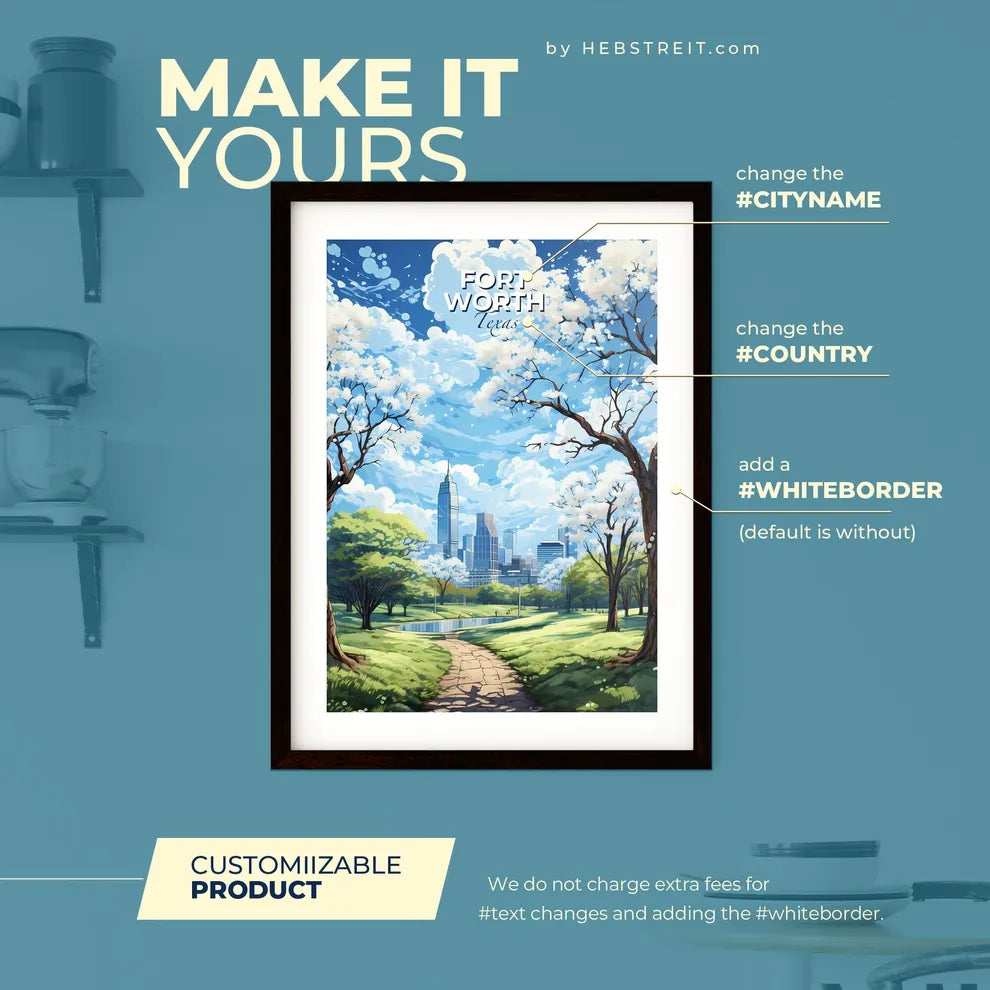 Fort Worth Texas Skyline - A Landscape Of A Park With Trees And A City In The Background - Customizable Travel Gift Default Title