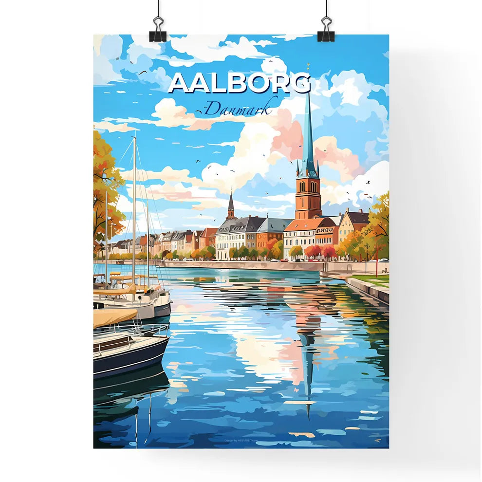 Aalborg Danmark Skyline - A Water Body With Boats And Buildings In The Background - Customizable Travel Gift Default Title