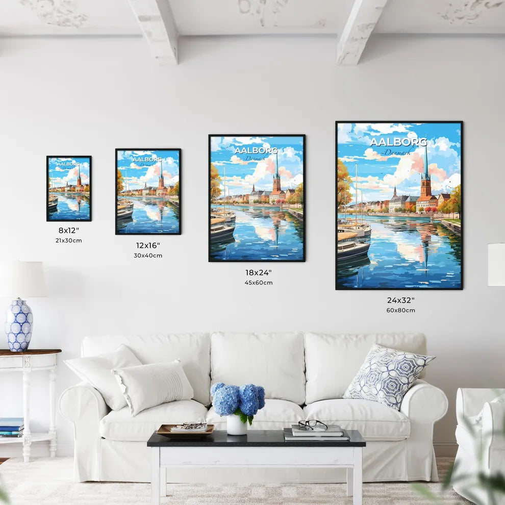 Aalborg Danmark Skyline - A Water Body With Boats And Buildings In The Background - Customizable Travel Gift Default Title