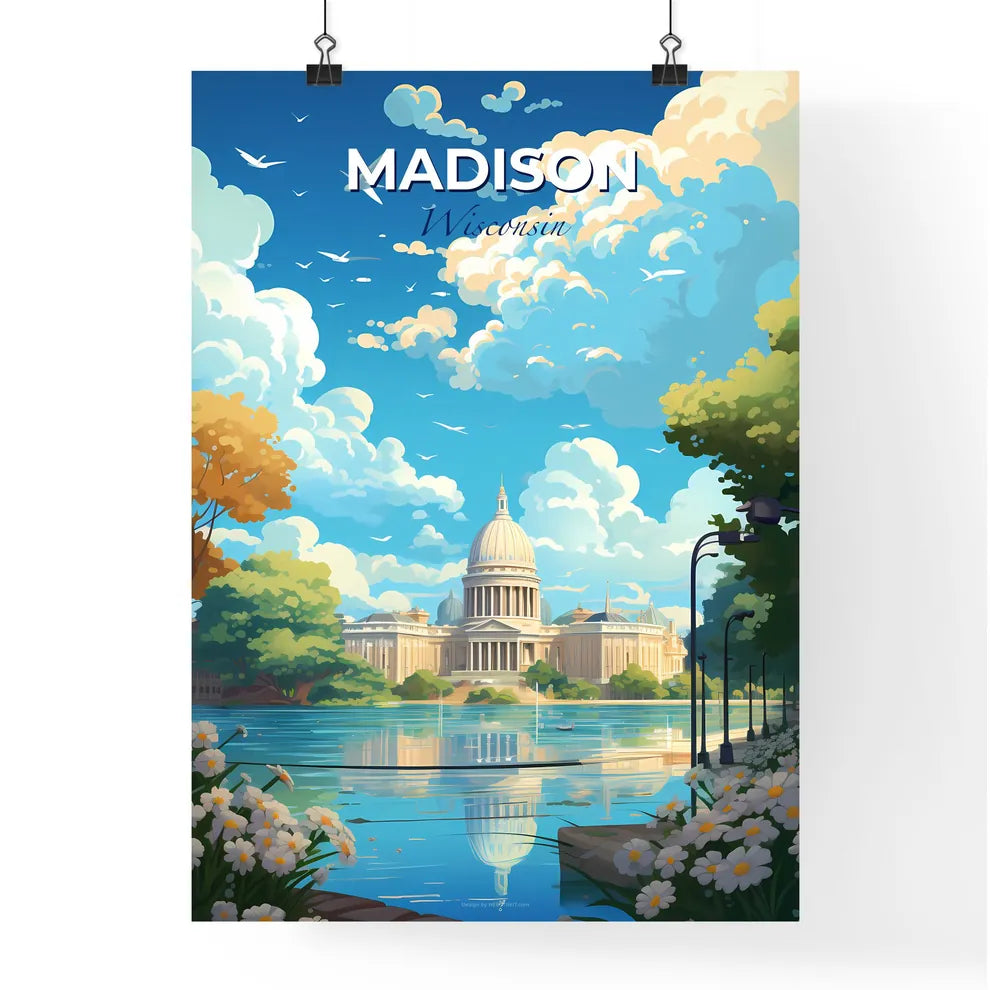 Madison Wisconsin Skyline - A Building With A Dome And A Body Of Water - Customizable Travel Gift Default Title