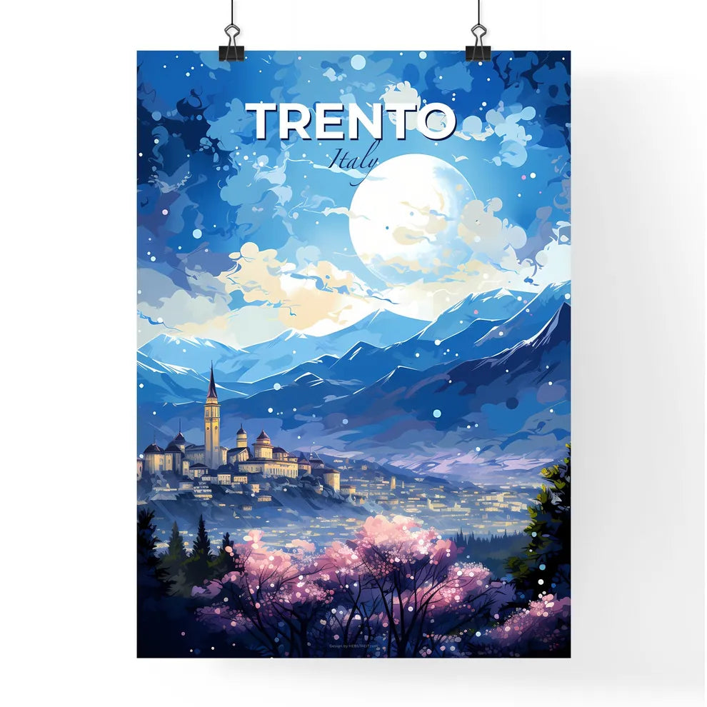 Trento Italy Skyline - A Landscape Of A Town With A Castle And Mountains - Customizable Travel Gift Default Title