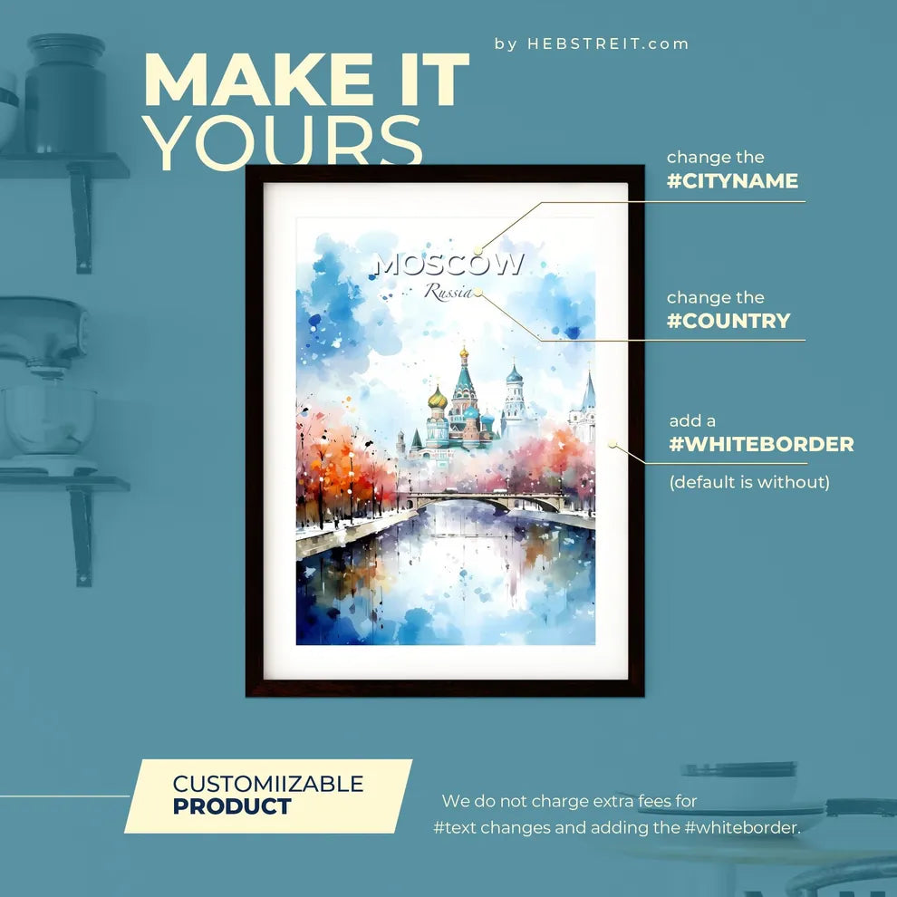 Moscow Russia Skyline - A Watercolor Painting Of A Castle - Customizable Travel Gift Default Title