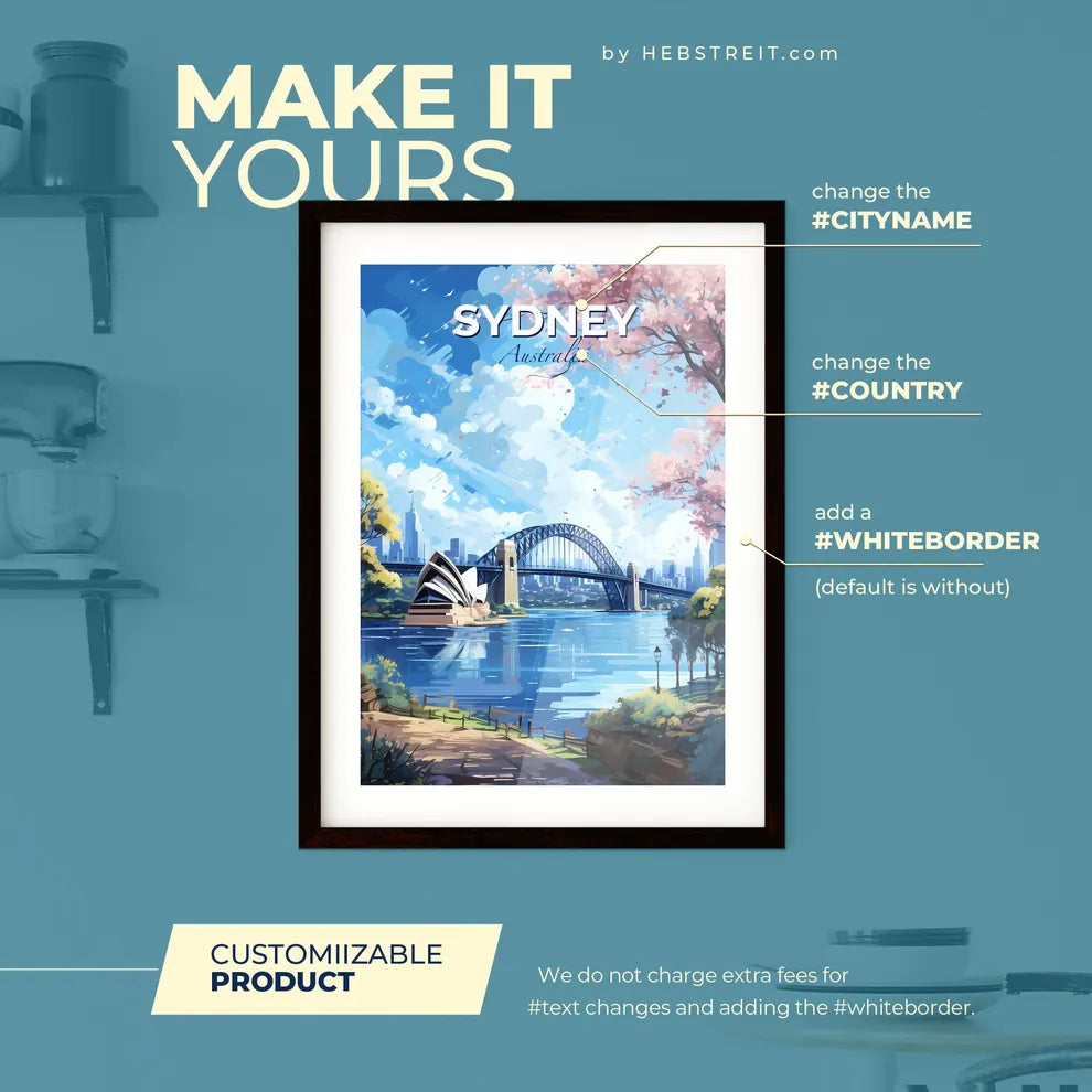 Sydney Australia Skyline - A Bridge Over Water With A Building And Trees - Customizable Travel Gift Default Title