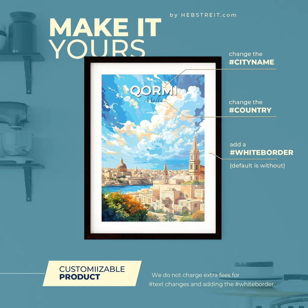 Qormi Malta Skyline - A City With A River And A Cloudy Sky - Customizable Travel Gift Default Title