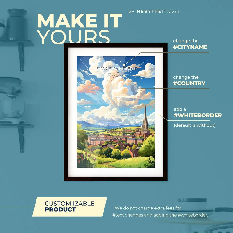 Stoke-on-Trent England Skyline - A Landscape With A Tall Tower And Trees - Customizable Travel Gift Default Title