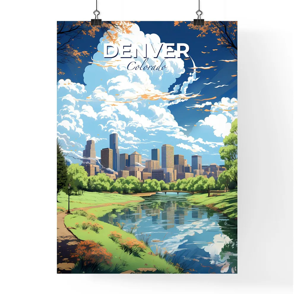 Denver Colorado Skyline - A Cityscape With Trees And A Pond - Customizable Travel Gift Default Title