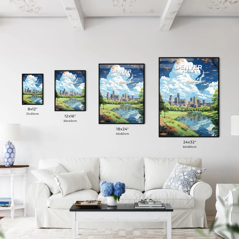 Denver Colorado Skyline - A Cityscape With Trees And A Pond - Customizable Travel Gift Default Title