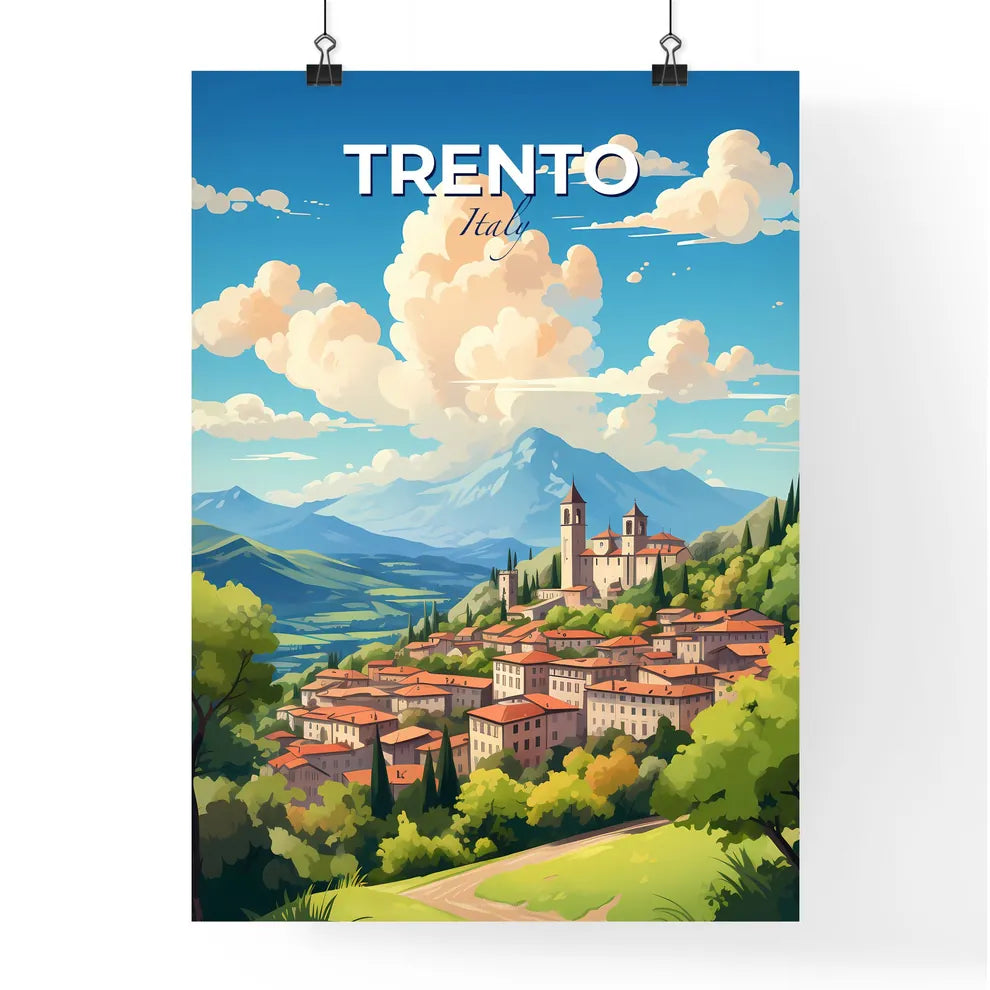 Trento Italy Skyline - A Town On A Hill With Trees And Mountains In The Background - Customizable Travel Gift Default Title