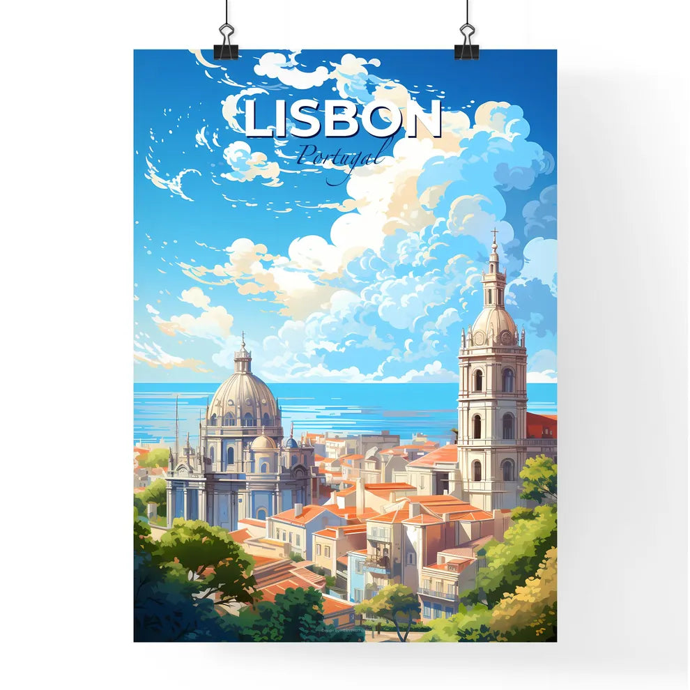 Lisbon Portugal Skyline - A City With A Tower And Trees - Customizable Travel Gift Default Title